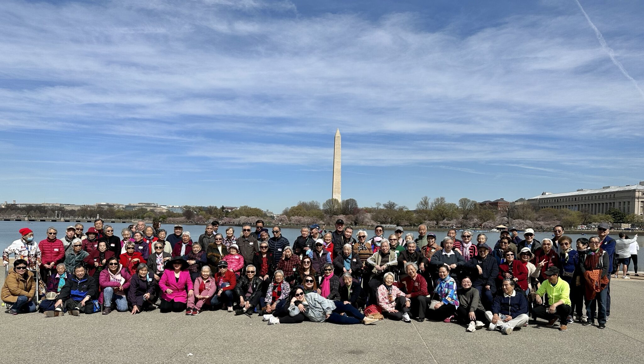 Seniors enjoying a spring outing at the Tidal Basin during cherry blossom season